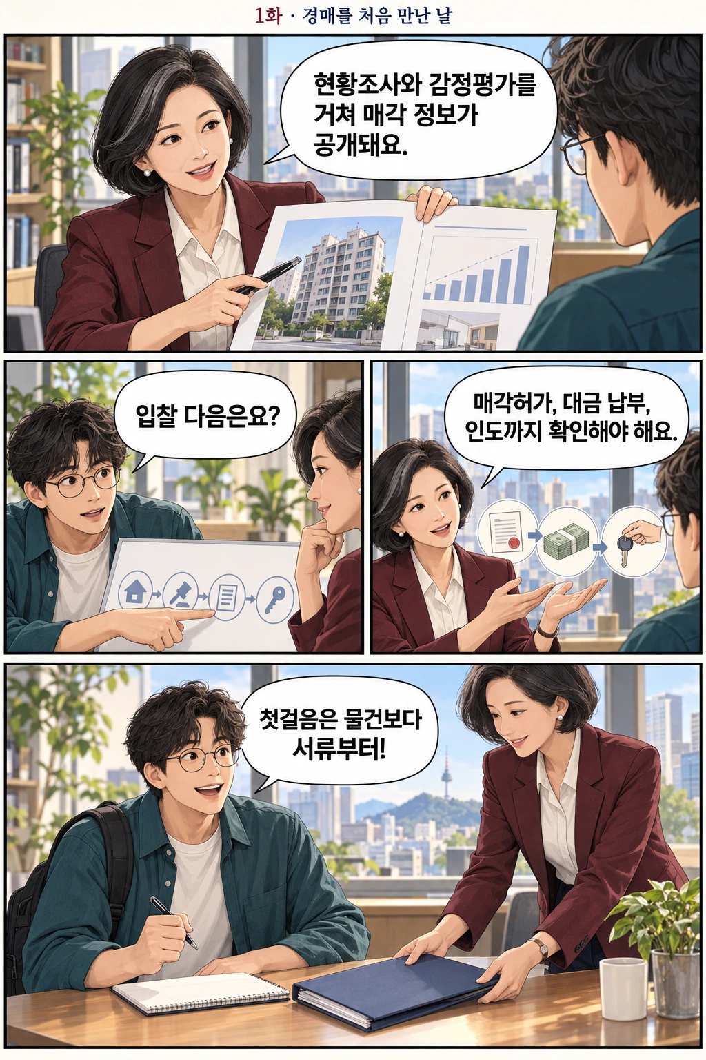 1화 경매를 처음 만난 날, 2쪽. 준호와 경매 선생님의 이야기