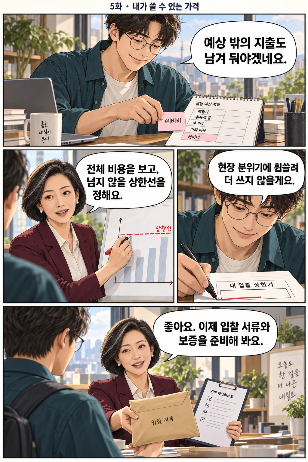 5화 내가 쓸 수 있는 가격, 2쪽. 준호와 경매 선생님의 이야기