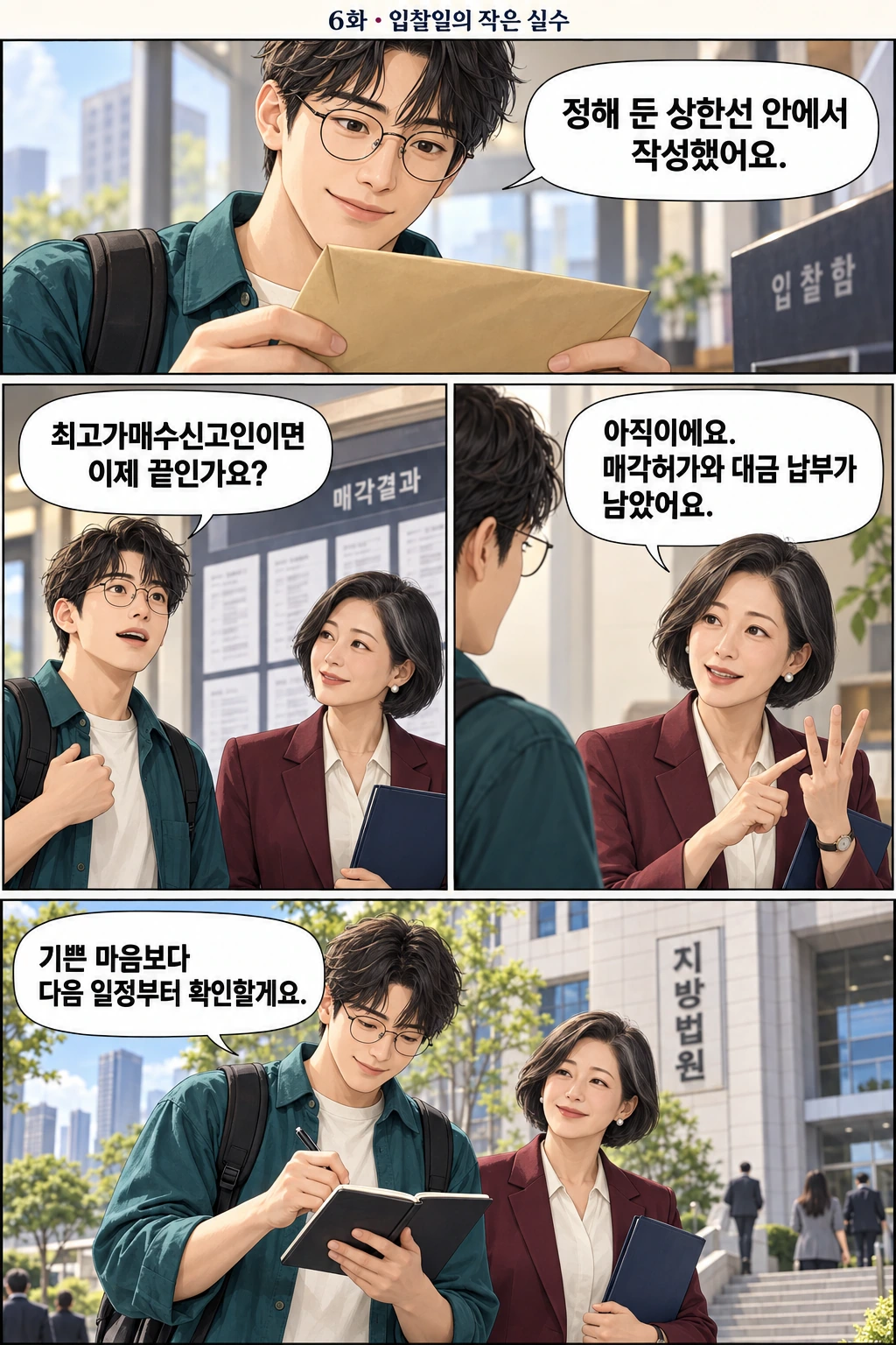 6화 입찰일의 작은 실수, 2쪽. 준호와 경매 선생님의 이야기