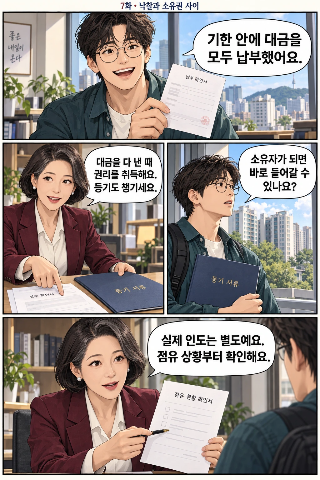 7화 낙찰과 소유권 사이, 2쪽. 준호와 경매 선생님의 이야기