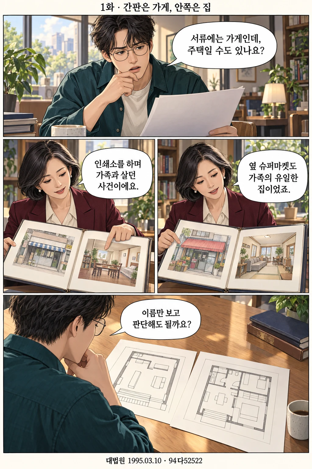간판은 가게, 안쪽은 집 상황 만화. 대사는 아래 글로 읽기에서 확인할 수 있습니다.